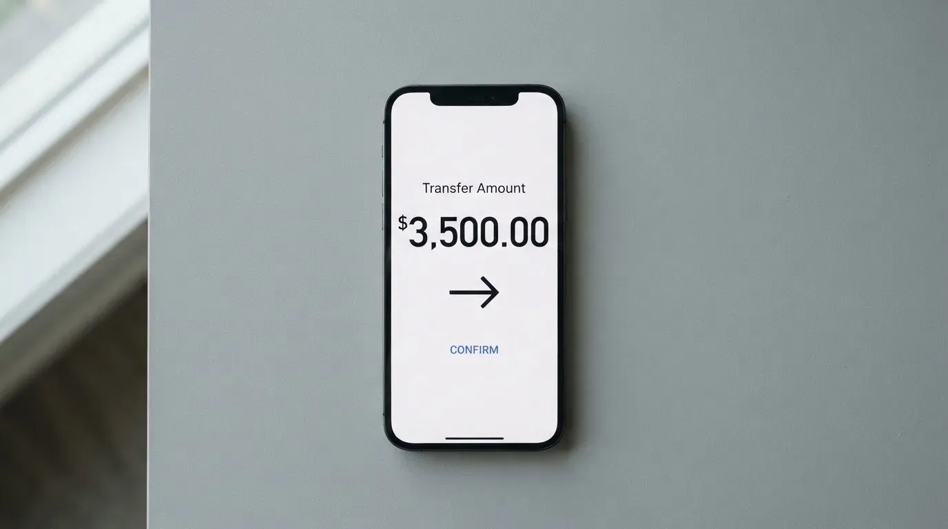 A phone showing a stablecoin transfer screen