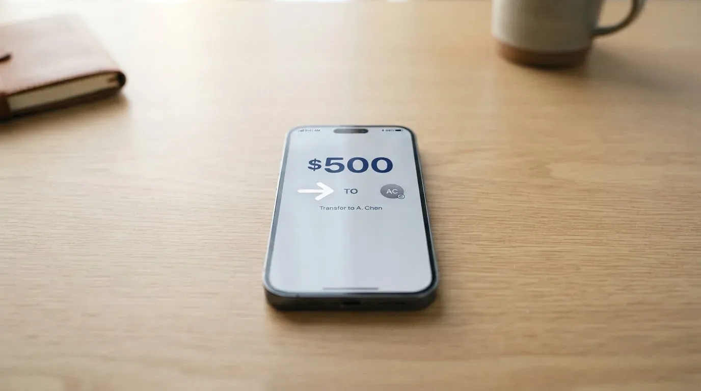 A phone showing a stablecoin transfer screen