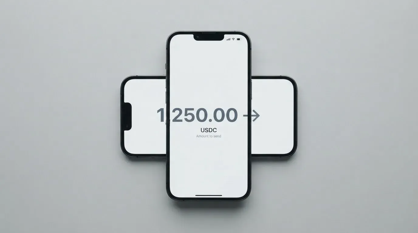 A phone showing a stablecoin transfer screen