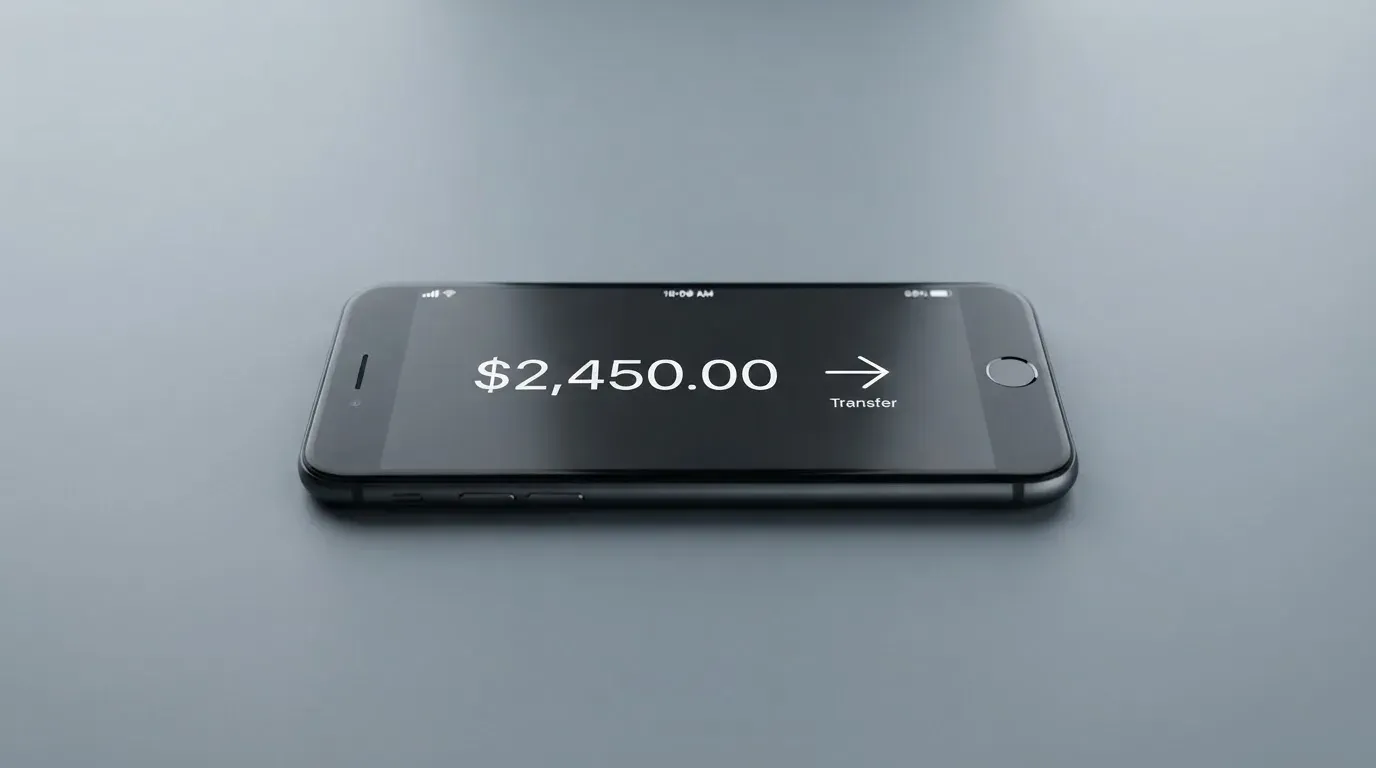 A phone showing a stablecoin transfer screen