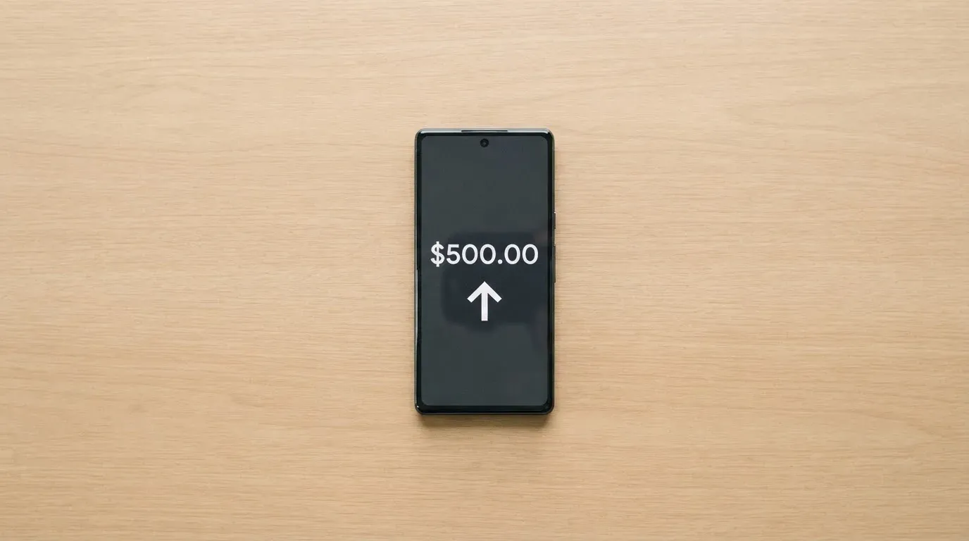 A phone showing a stablecoin transfer screen