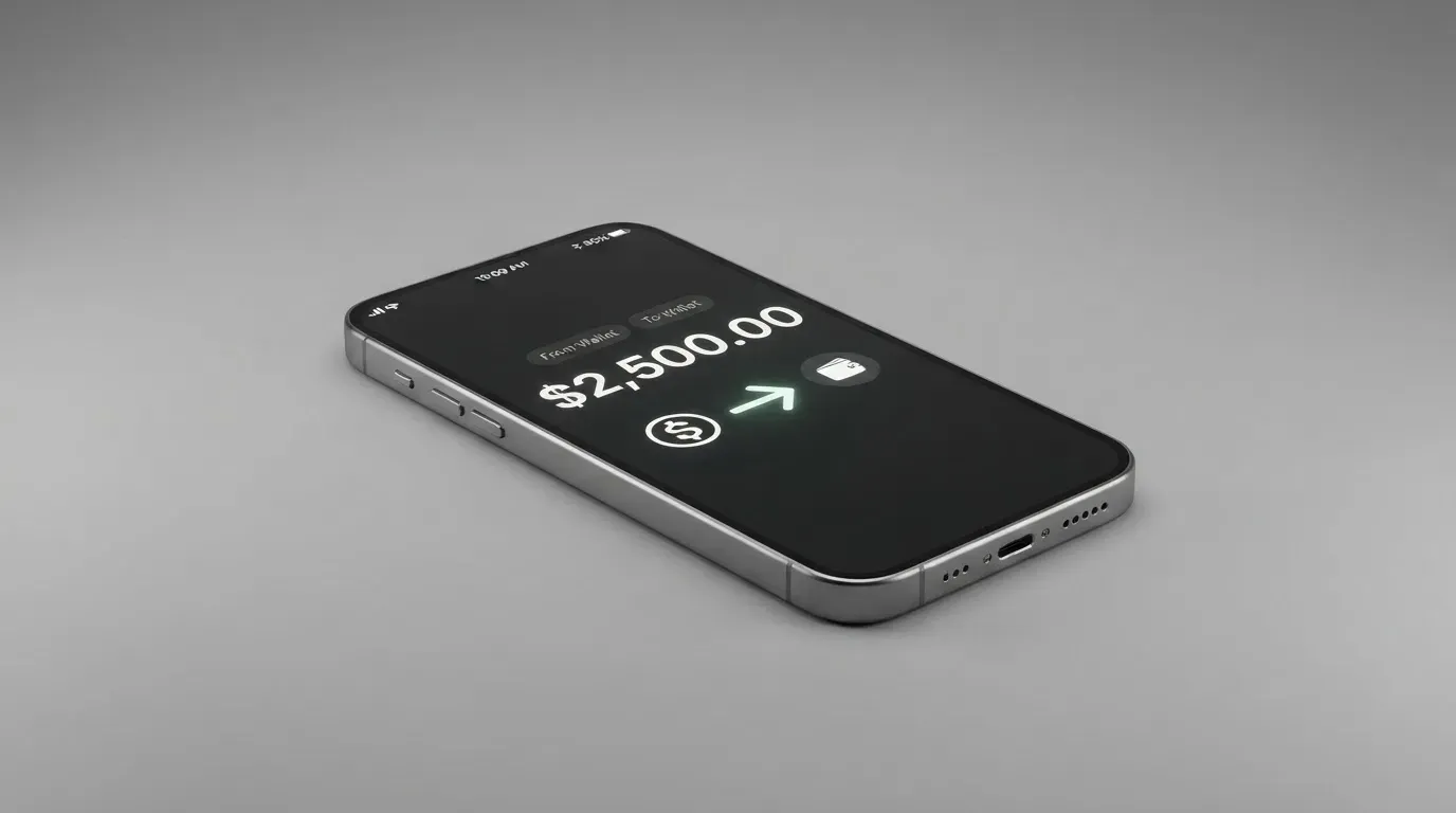 A phone showing a stablecoin transfer screen