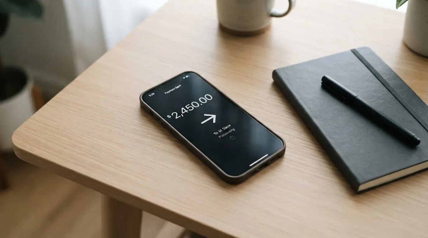 A phone showing a stablecoin transfer screen