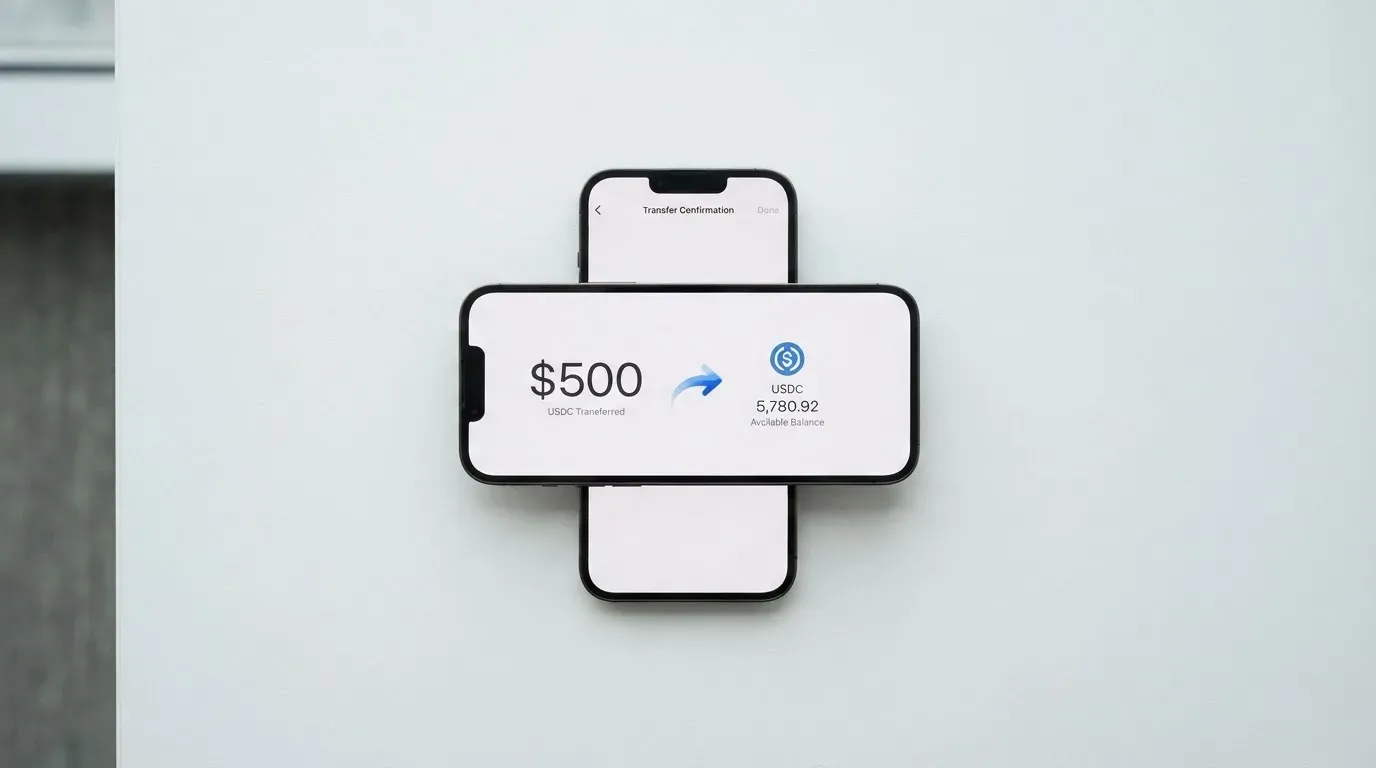 A phone showing a stablecoin transfer screen