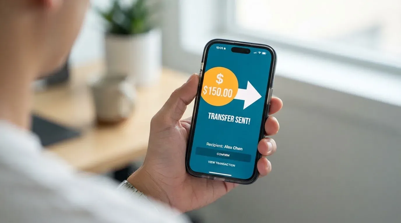 A phone showing a stablecoin transfer screen