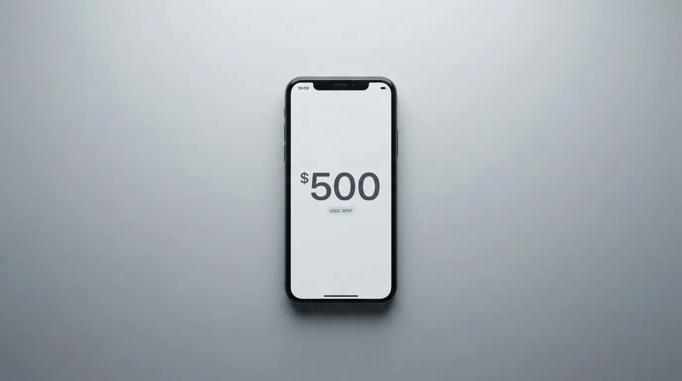 A phone showing a stablecoin transfer screen