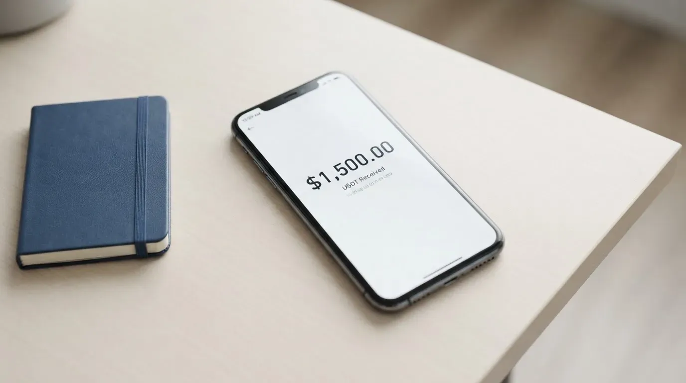 A phone showing a stablecoin transfer screen
