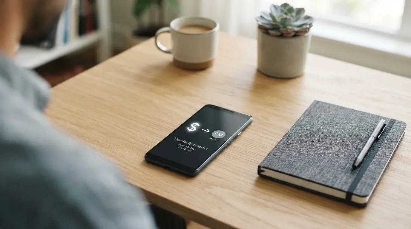 A phone showing a stablecoin transfer screen
