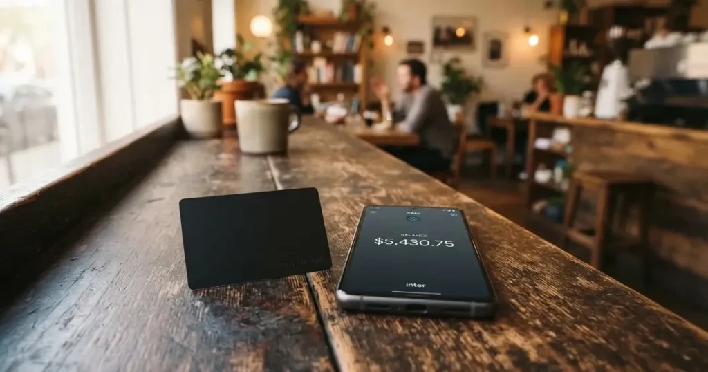 A payment card next to a phone with a crypto wallet app open