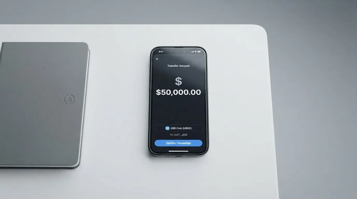 A phone showing a stablecoin transfer screen