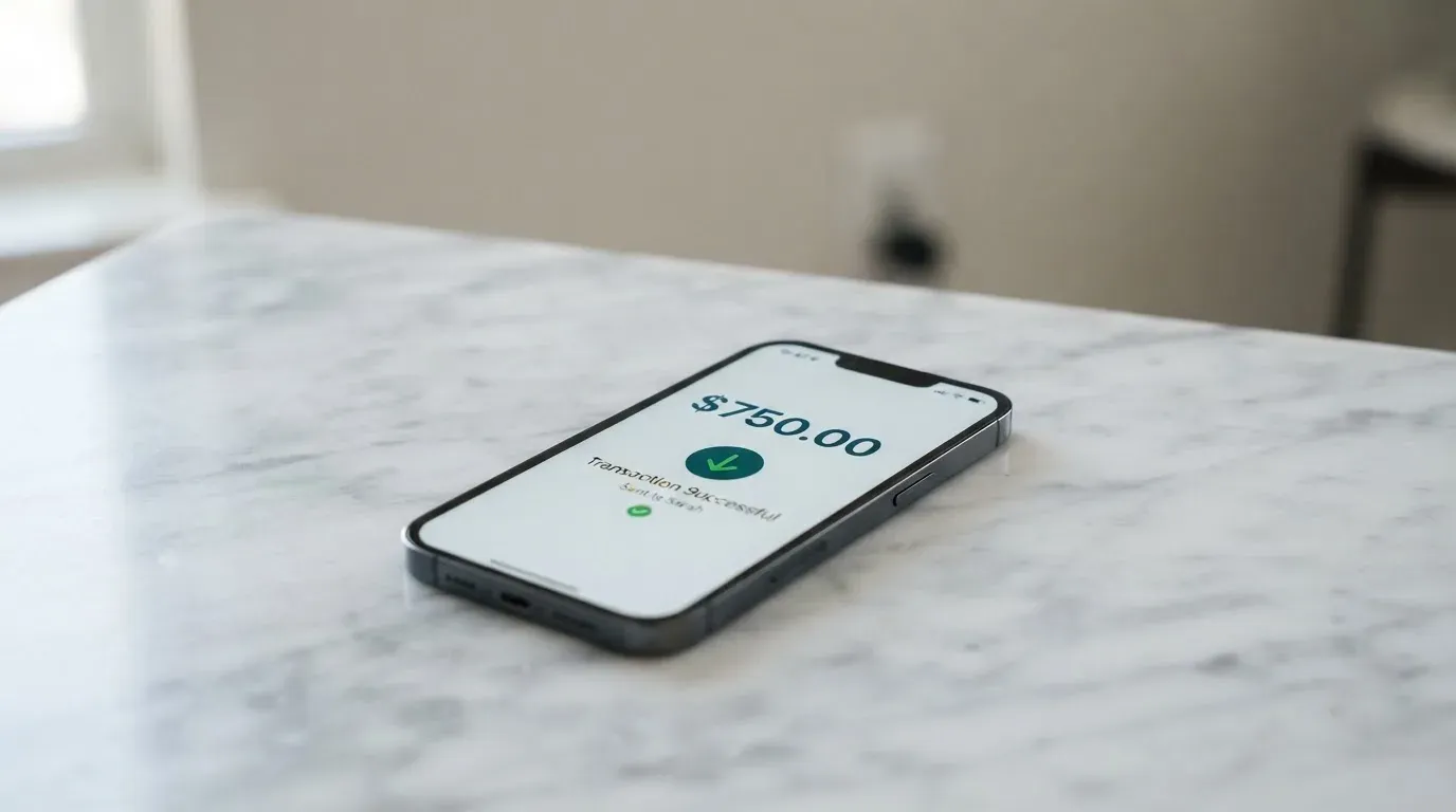 A phone showing a stablecoin transfer screen