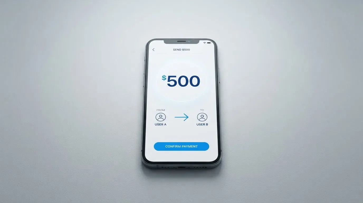 A phone showing a stablecoin transfer screen