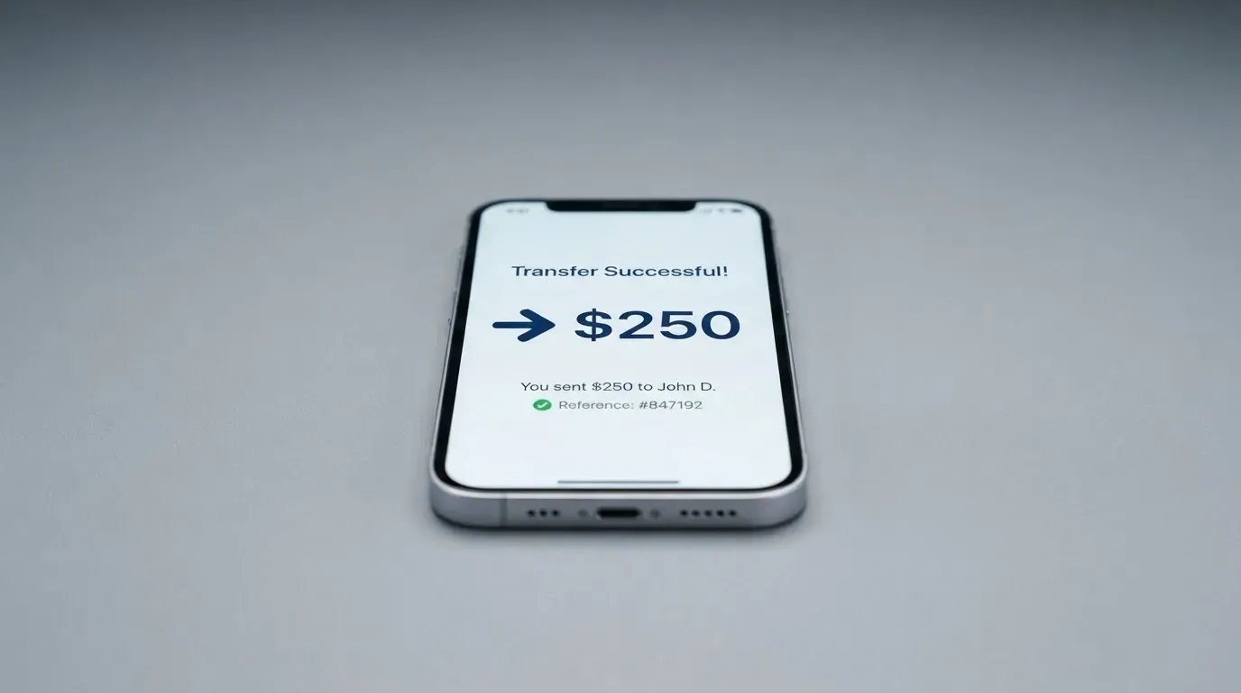 A phone showing a stablecoin transfer screen