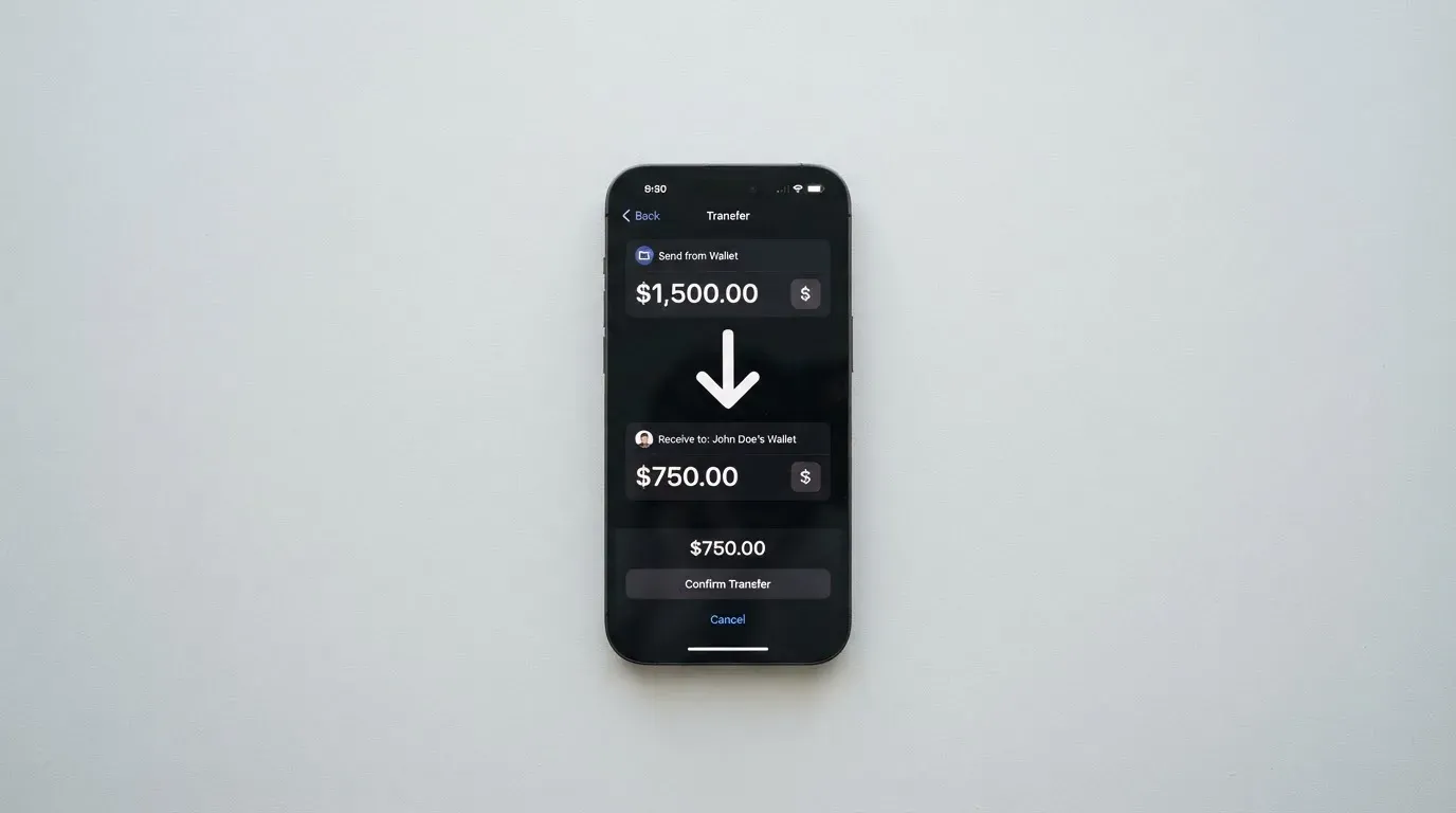 A phone showing a stablecoin transfer screen