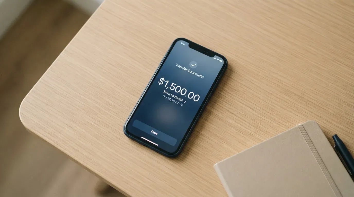 A phone showing a stablecoin transfer screen