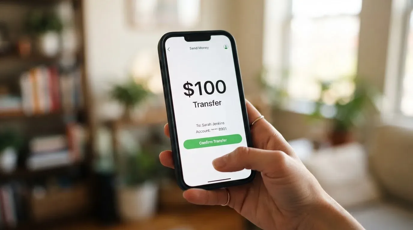 A phone showing a stablecoin transfer screen