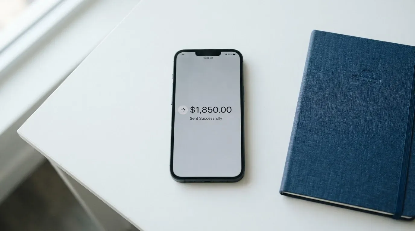 A phone showing a stablecoin transfer screen