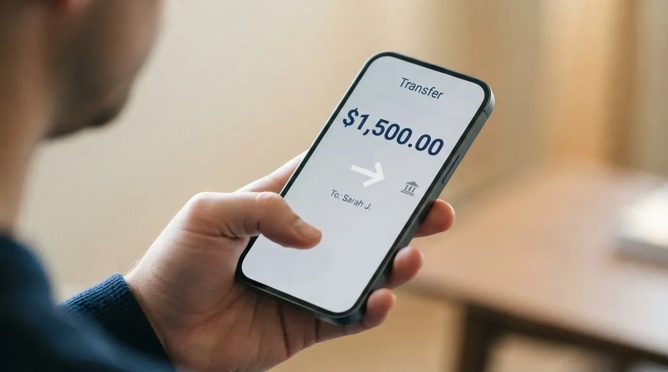 A phone showing a stablecoin transfer screen