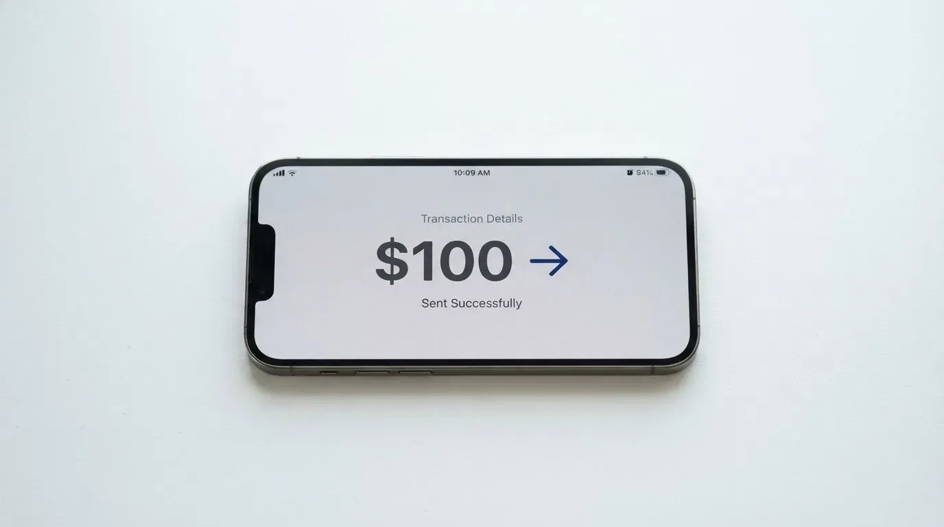 A phone showing a stablecoin transfer screen