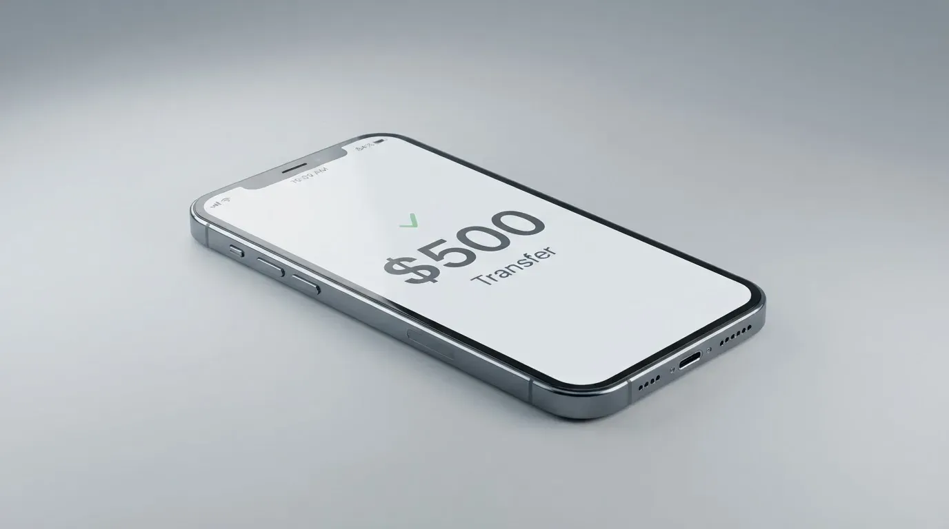 A phone showing a stablecoin transfer screen