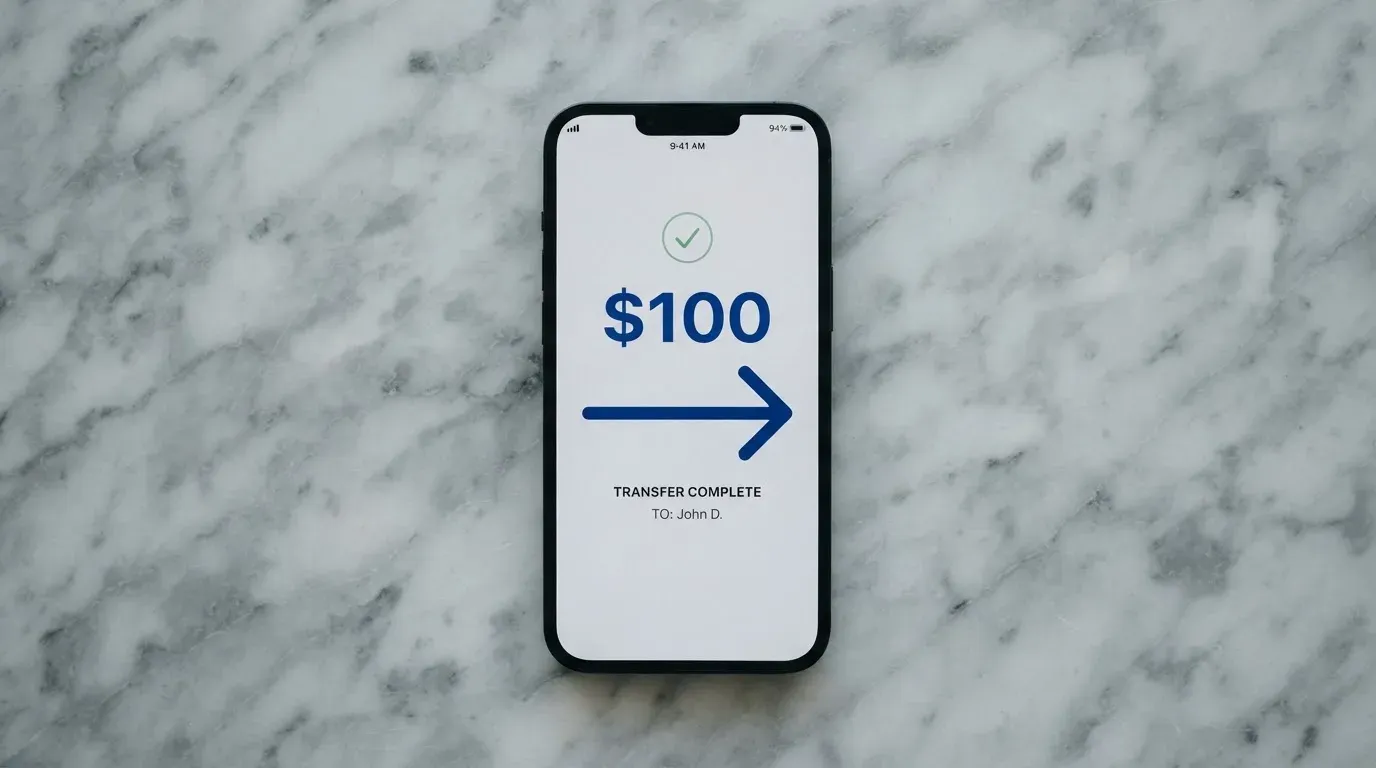 A phone showing a stablecoin transfer screen