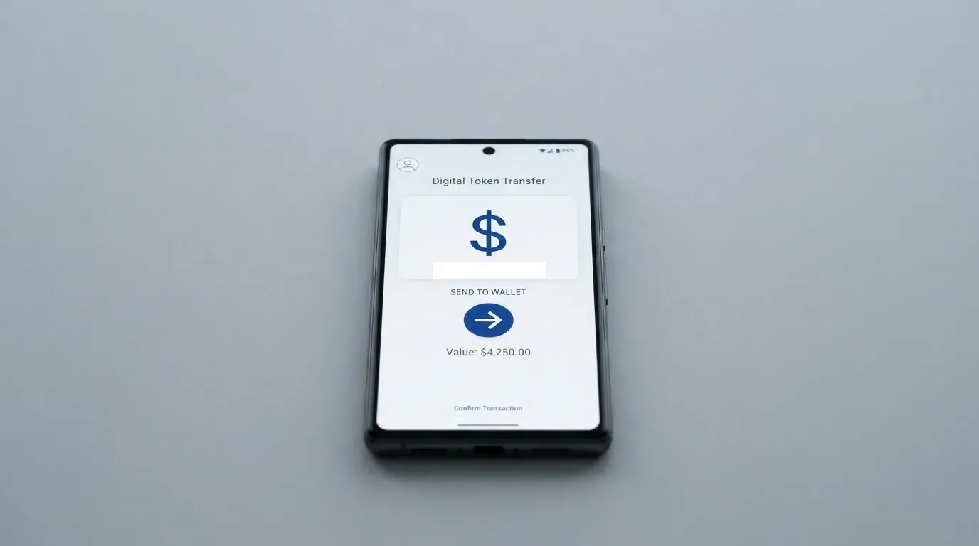 A phone showing a stablecoin transfer screen