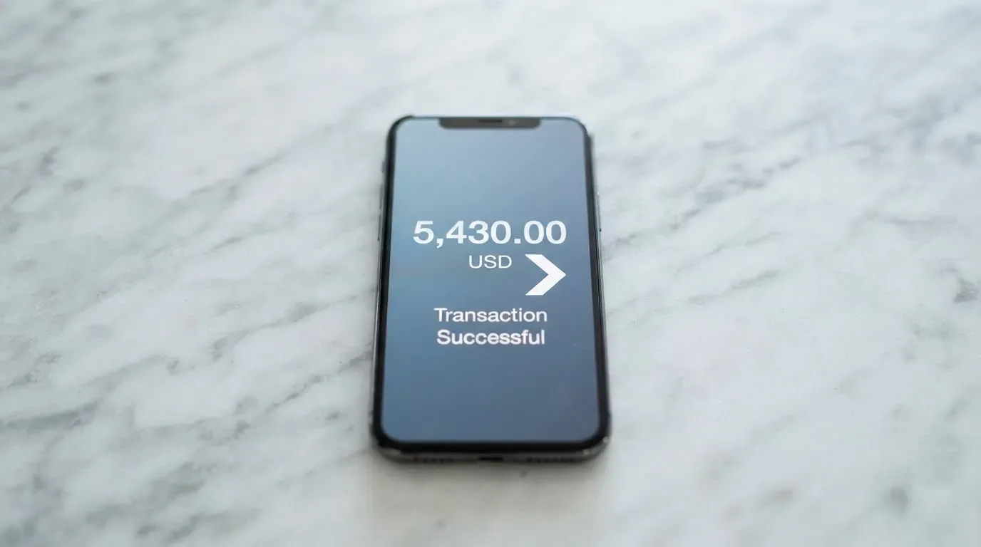 A phone showing a stablecoin transfer screen