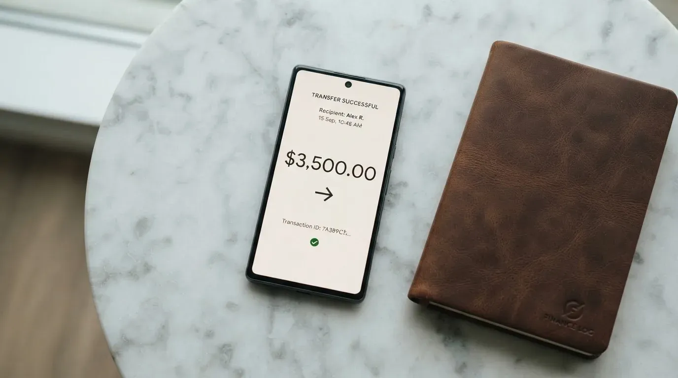 A phone showing a stablecoin transfer screen