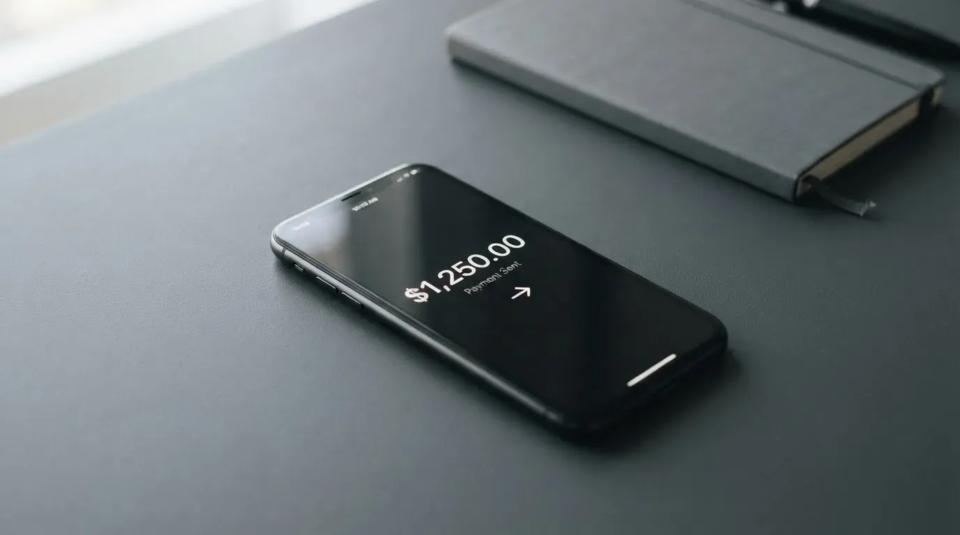 A phone showing a stablecoin transfer screen