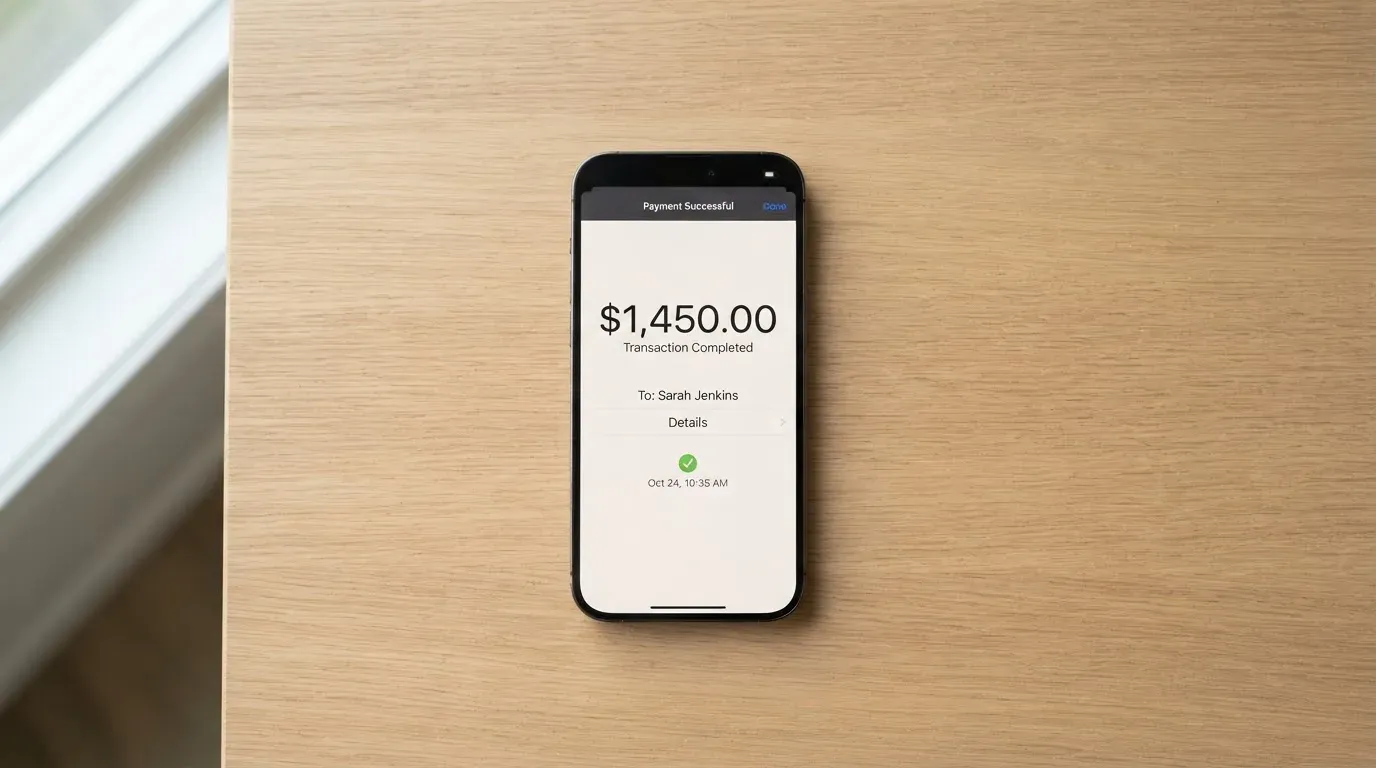 A phone showing a stablecoin transfer screen