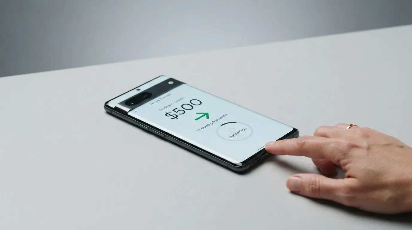 A phone showing a stablecoin transfer screen