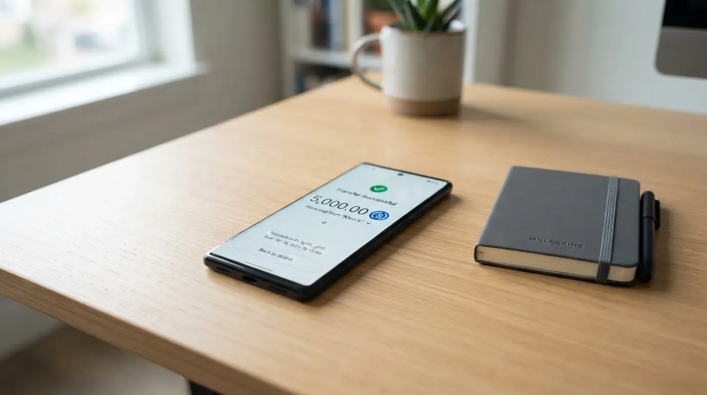 A phone showing a stablecoin transfer screen