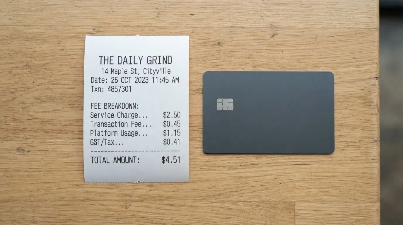 A receipt and a card on a café table
