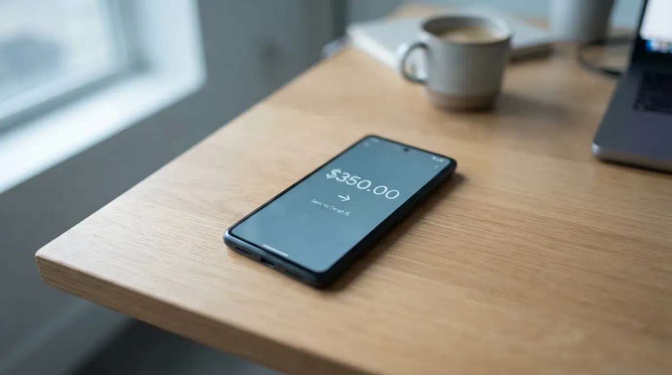A phone showing a stablecoin transfer screen