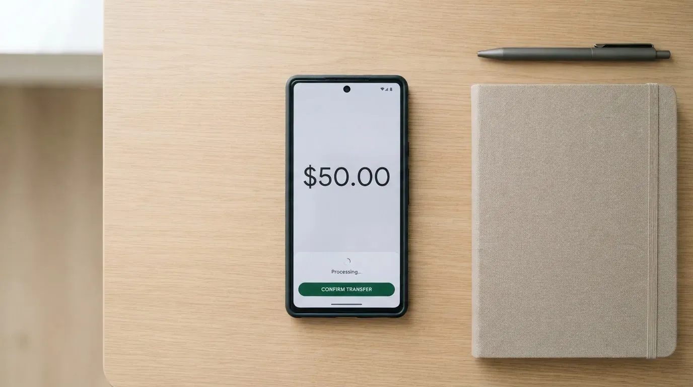 A phone showing a stablecoin transfer screen