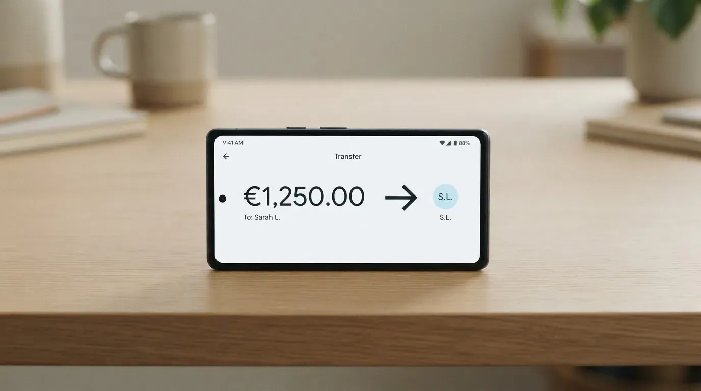 A phone showing a stablecoin transfer screen