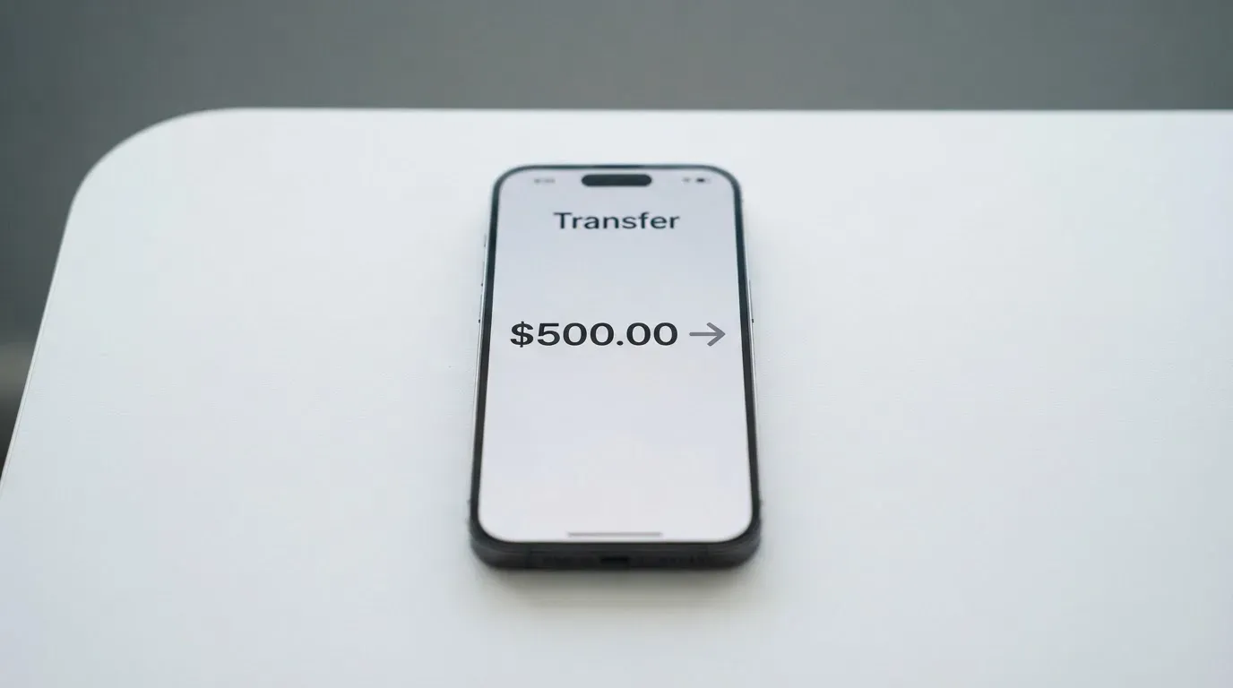 A phone showing a stablecoin transfer screen