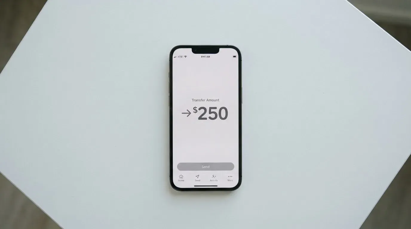 A phone showing a stablecoin transfer screen