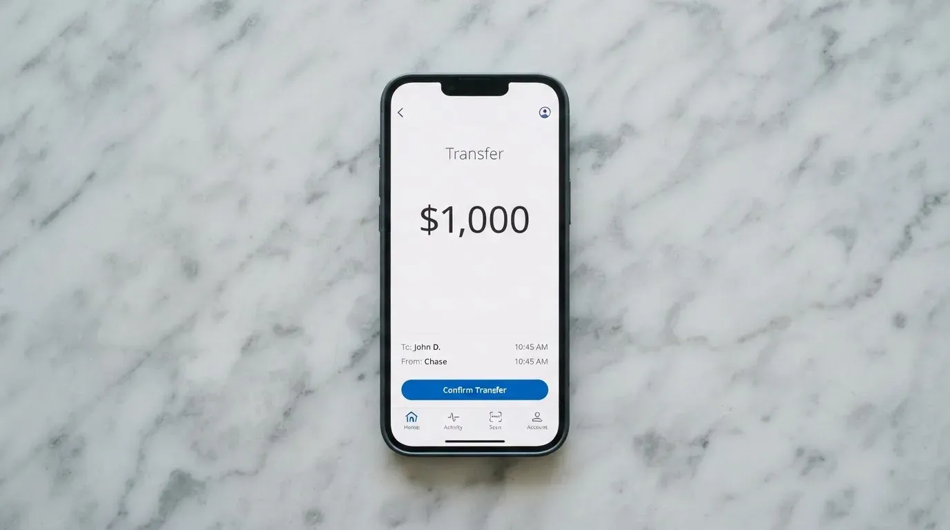 A phone showing a stablecoin transfer screen