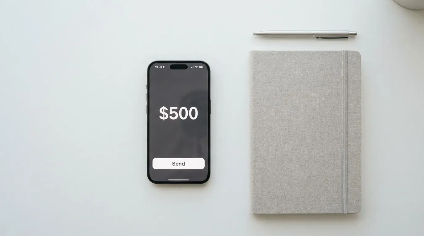 A phone showing a stablecoin transfer screen