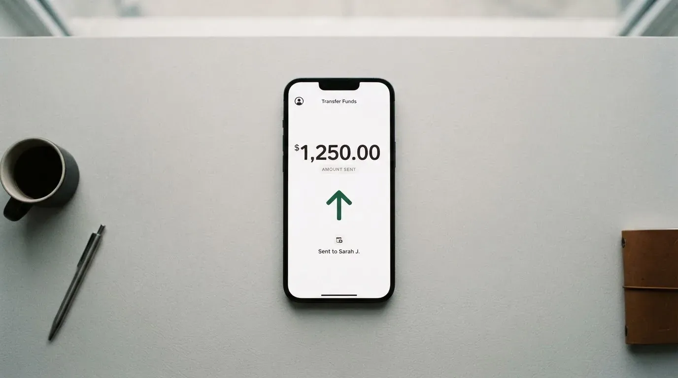 A phone showing a stablecoin transfer screen