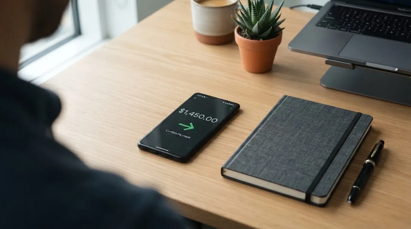 A phone showing a stablecoin transfer screen