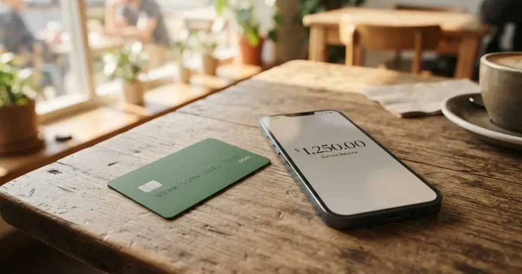 A payment card next to a phone with a crypto wallet app open
