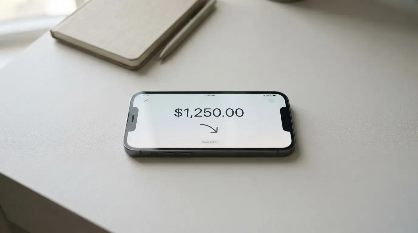A phone showing a stablecoin transfer screen