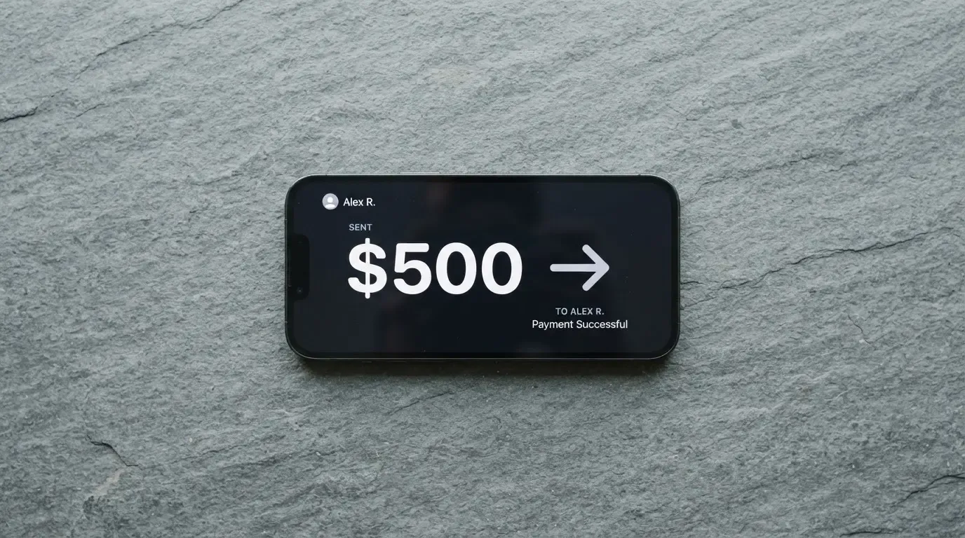 A phone showing a stablecoin transfer screen