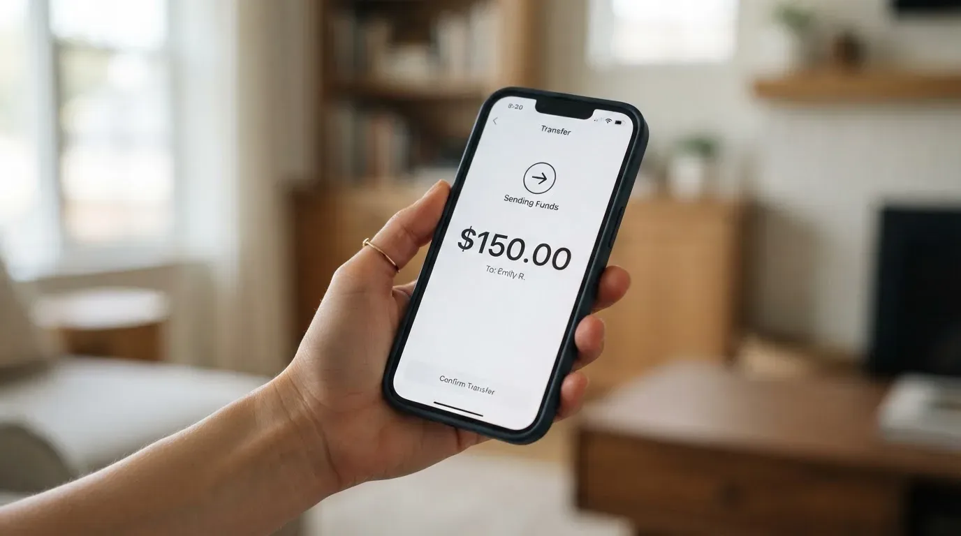 A phone showing a stablecoin transfer screen