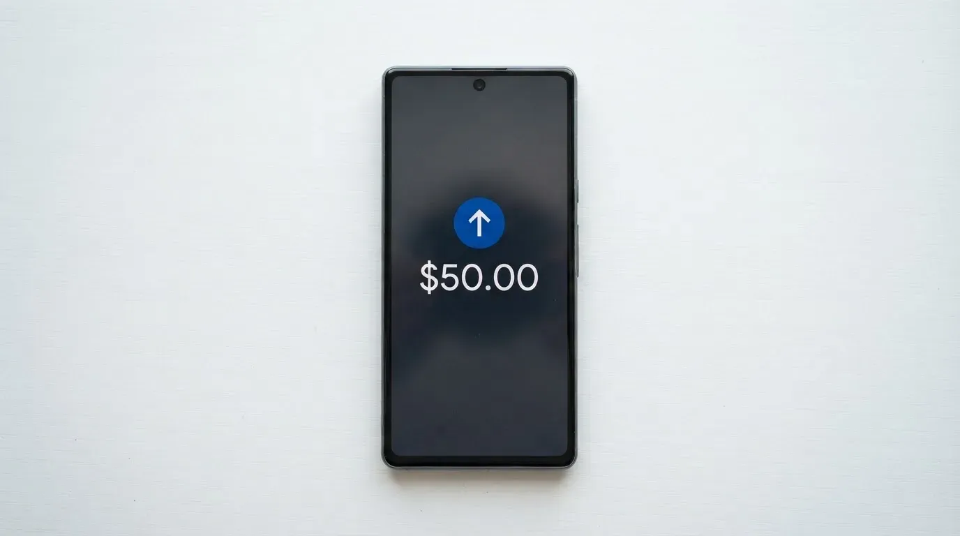 A phone showing a stablecoin transfer screen