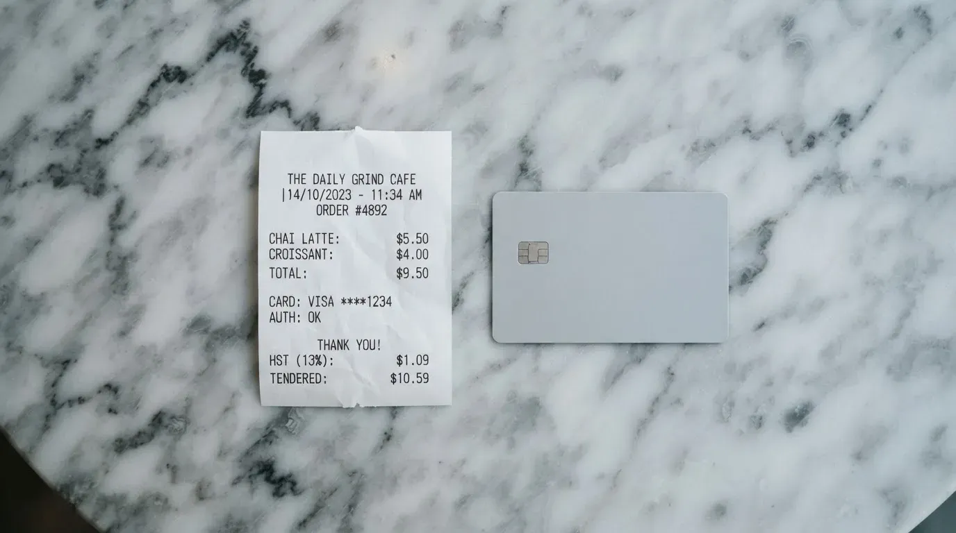 A receipt and a card on a café table