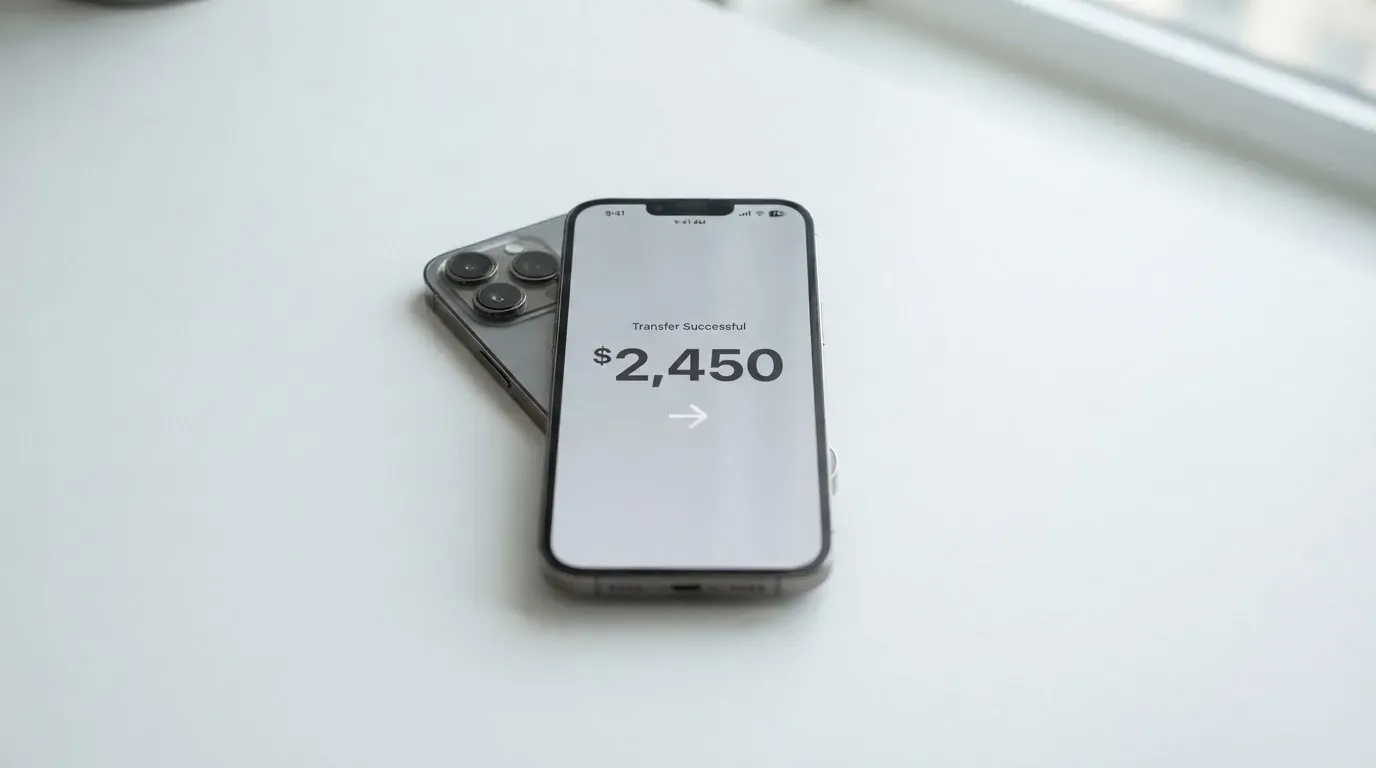 A phone showing a stablecoin transfer screen