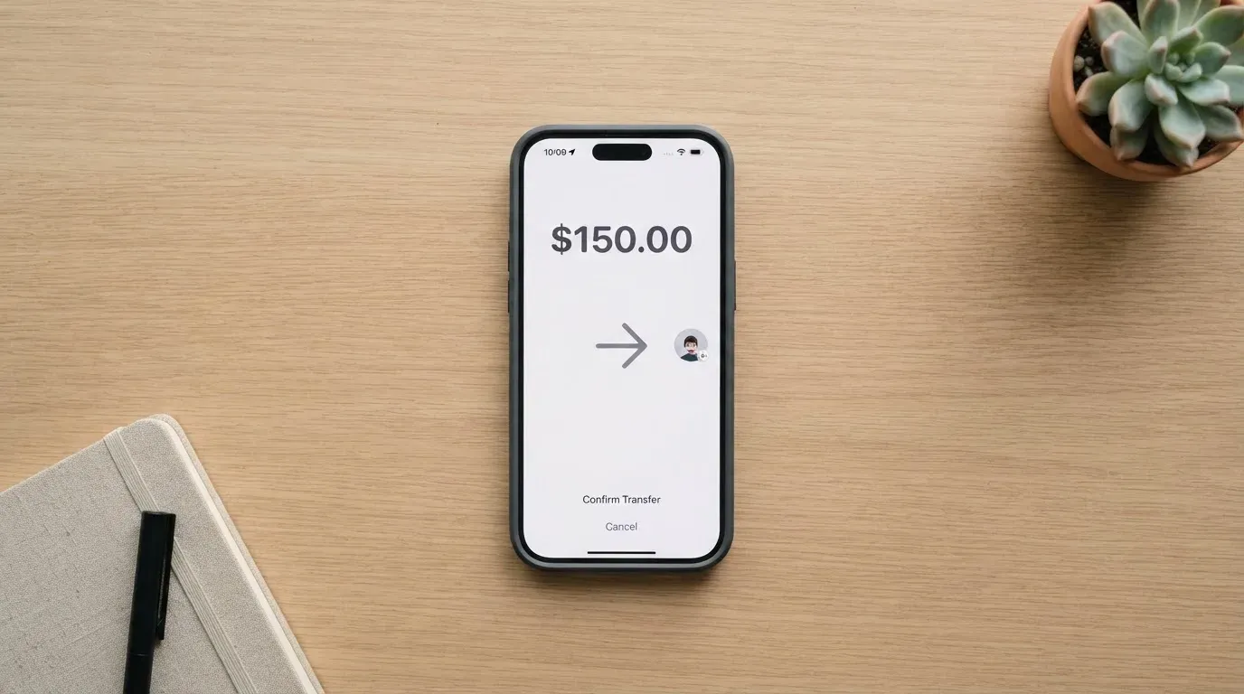 A phone showing a stablecoin transfer screen